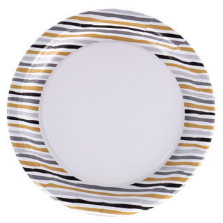 Load image into Gallery viewer, Duni borden stripes black gold 22 cm 10 stuks | 4 stuks
