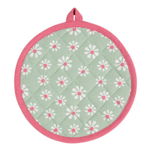 Daisy flowers pannenlap onderzetter rond groen 20 cm | 3 stuks