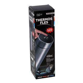 Load image into Gallery viewer, No brand thermosfles rvs 450ml met thermometer in deksel inclusief theefilter | 4 stuks
