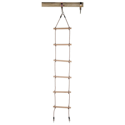 Swingking touwladder met oogringen en 6 houten treden