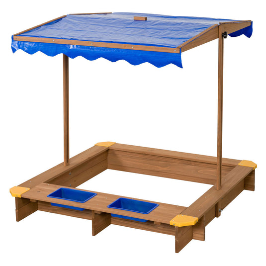 Swingking houten zandbak met waterbakken en afdekzeil