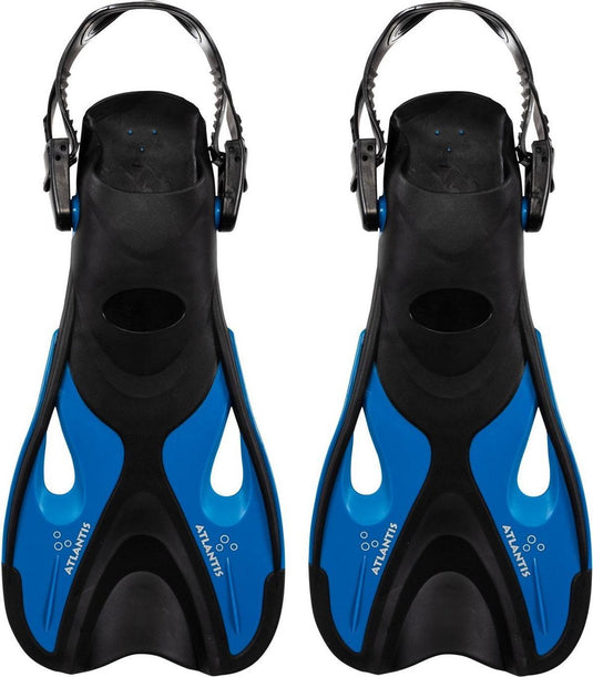 Atlantis dolphin - flippers - zwemvliezen - verstelbare hielstrap - voor zwemmen snorkelen - volwassenen - zwart petrol blauw - 36-41