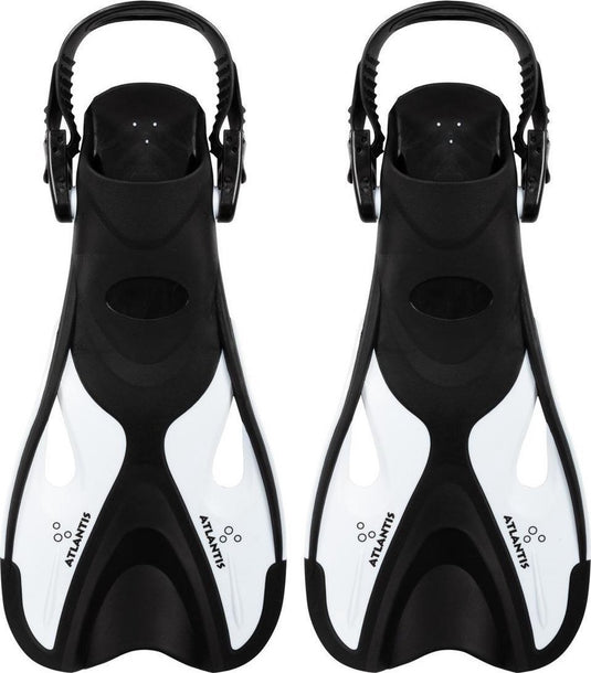 Atlantis dolphin - flippers - zwemvliezen - verstelbare hielstrap - voor zwemmen snorkelen - volwassenen - zwart wit - 41-45