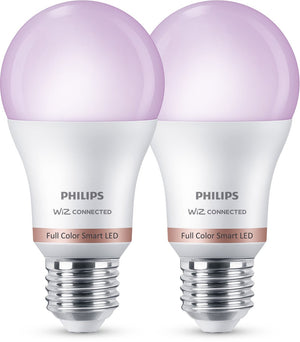 Philips smart lighting - led lamp - gekleurd en instelbaar wit licht - rgb - dimbaar - 2 pack - e27 fitting - standaard lampvorm: a60 - 100w - werkt met de wiz app - wifi