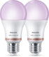 Philips smart lighting - led lamp - gekleurd en instelbaar wit licht - rgb - dimbaar - 2 pack - e27 fitting - standaard lampvorm: a60 - 100w - werkt met de wiz app - wifi