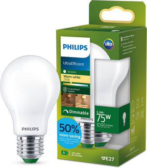 Philips led philips ultraefficient led lamp - 60w - e14 fitting - warmwit licht: 2700k - helder glas - p45 kogellamp - lange levensduur