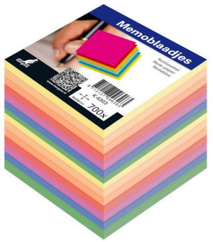 Kangaro memokubus inhoud - 9x9x9cm - 700 vel - assorti kleuren