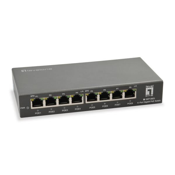 Load image into Gallery viewer, Levelone gep-0823 8-port gigabit poe switch, 802.3at af poe, 120w
