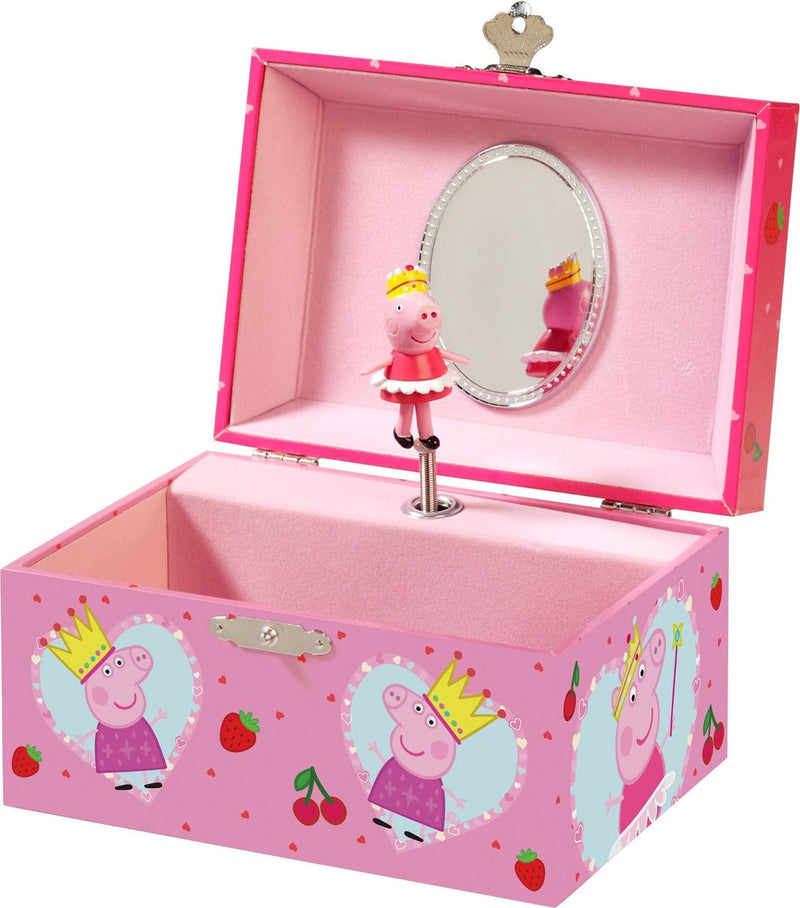 Afbeelding laden in galerijviewer, Bambolino peppa pig sieradendoosje, juwelenkistje, muziekdoosje - met draaiende peppa ballerina en spiegel - junior peuter en kleuterspeelgoed vanaf 3 jaar - cadeautip
