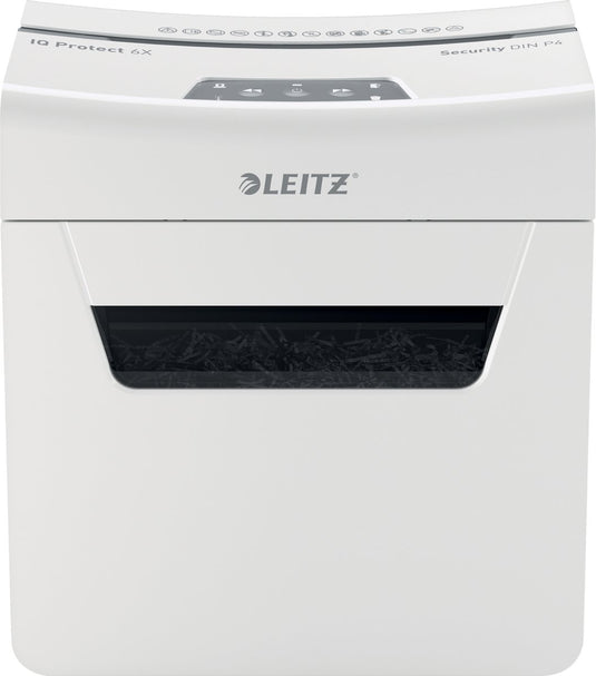 Leitz iq protect premium 6x stille papierversnipperaar - p4 snippers - tot 6 vel - 10l - wit