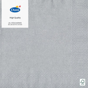 Duni servetten zilver 33x33 cm 3-laags tissue fsc pak a 20 servetten