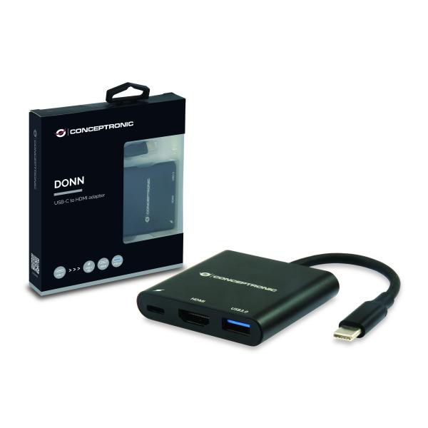 Load image into Gallery viewer, Conceptronic donn01b donn usb-c to hdmi adapter, usb 3.2 gen 1 (3.1 gen 1) type-a c, hdmi, black
