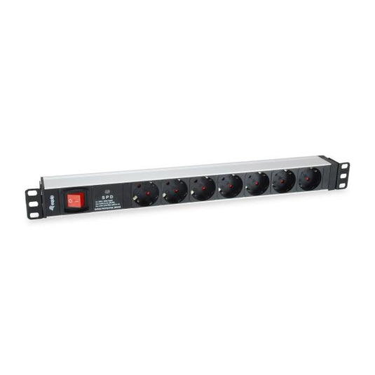 Equip 333309 7-outlet german power distribution unit w surge protection+switch, type f, 1.5 mm²