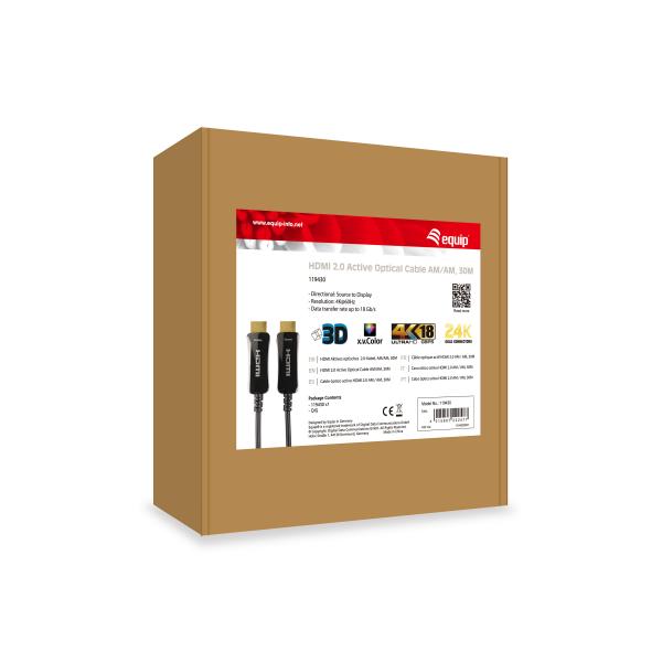 Load image into Gallery viewer, Equip 119430 hdmi 2.0 active optical cable, hdmi type a -> hdmi type a 3d, 18 gbit s, 30m, black
