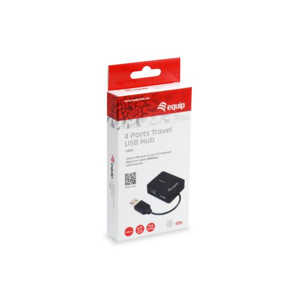 Load image into Gallery viewer, Equip 128952, 4-port travel usb hub, usb 2.0, 480 mbit s, plastic, black

