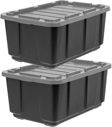 Iris utility opbergbox - 100l - extra sterk - stapelbaar - met deksel - kunststof - zwart grijs - set van 2