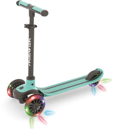 Chillafish kinderstep 3 jaar met drie led wielen - groen blauw - lichtgewicht glow step jongens met afneembaar stuur en voetrem - aanpasbaar in hoogte - leun-om-te-sturen - extra grip handgrepen - geen batterijen nodig - model scotti glow 3