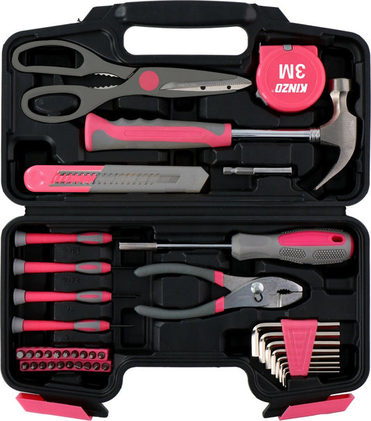 Kinzo gereedschapsset 39 stuks - voor huishoudelijk gebruik - pink