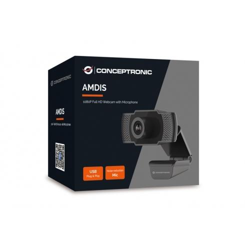 Load image into Gallery viewer, Conceptronic amdis01b full hd webcam with microphone, usb, 2 mp, 1920 x 1080p 30 fps, h.264, 90°
