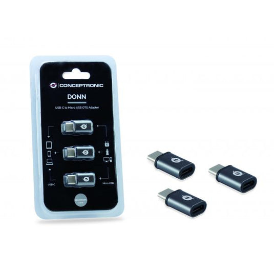 Conceptronic donn05g usb-c to micro usb otg adapter 3-pack, usb 2.0 type-c micro, male female, bl