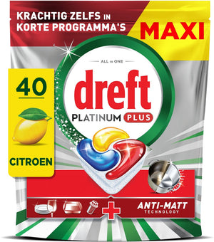 Dreft platinum plus vaatwastabletten citroen - anti-dofheidstechnologie - 40 stuks