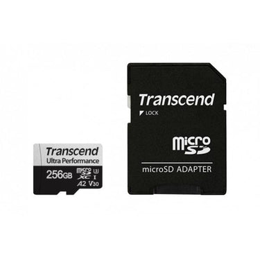 Transcend ts256gusd340s microsdxc w adapter, 256gb, uhs-i u3, v30, a2, 3d nand, 160 125 mb s