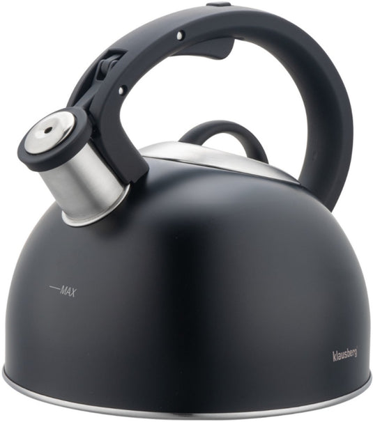 Klausberg 7911 - fluitketel met fluit - 2.5 liter - rvs - zwart