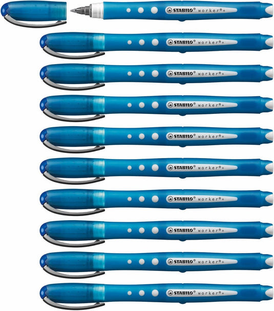 Stabilo worker+ colorful - rollerball pen 0.5 mm - blauw - doos 10 stuks