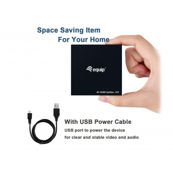 Load image into Gallery viewer, Equip 332715 ultra slim 2-port hdmi splitter, 3840 x 2160p, 4k ultra hd, power-by-usb, black
