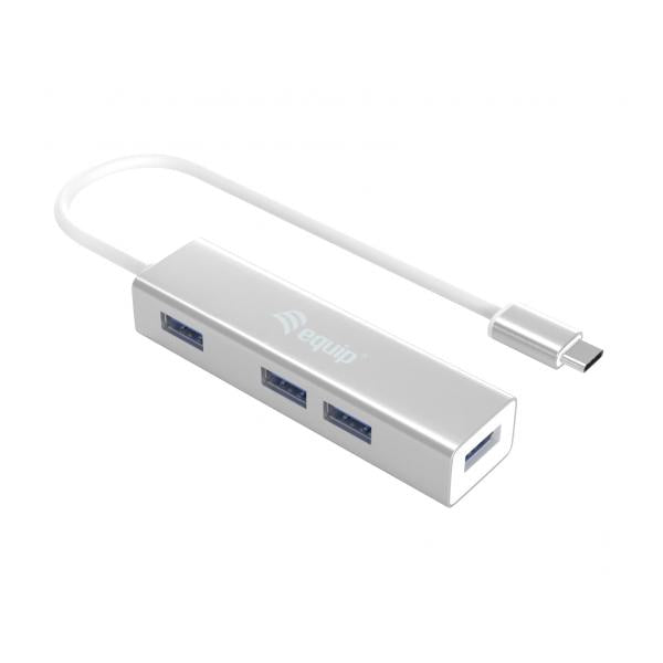 Load image into Gallery viewer, Equip 128958 usb-c to 4-port usb 3.0 hubs, usb 3.2 gen 1 type-c, type-a, 5000 mbit s, silver
