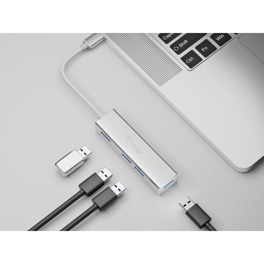 Equip 128958 usb-c to 4-port usb 3.0 hubs, usb 3.2 gen 1 type-c, type-a, 5000 mbit s, silver