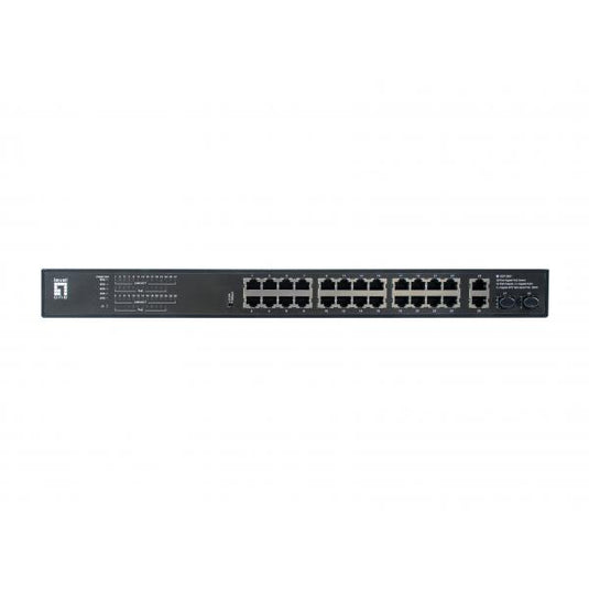 Levelone gep-2821 28-port gigabit poe switch, 24x poe outputs, 2x gigabit rj45, 2x gigabit sfp, 1u