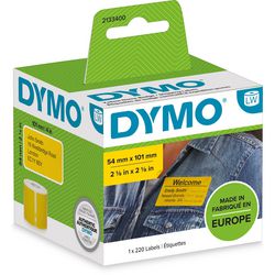 Dymo originele labelwriter grote verzendlabels naamkaarten | 54 mm x 101 mm | zwart op geel | rol van 220 zelfklevende etiketten | geschikt voor de labelwriter labelprinters | gemaakt in europa