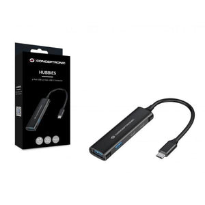 Conceptronic hubbies12b hubbies 4-port usb 3.0 hub, 2 usb-c 2 usb-a ports, aluminum case, usb-c