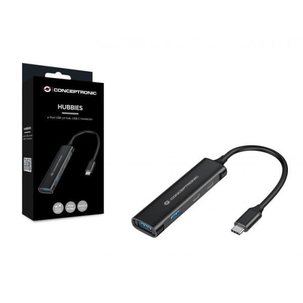 Load image into Gallery viewer, Conceptronic hubbies12b hubbies 4-port usb 3.0 hub, 2 usb-c 2 usb-a ports, aluminum case, usb-c
