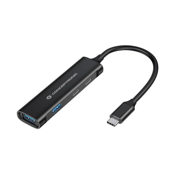Load image into Gallery viewer, Conceptronic hubbies12b hubbies 4-port usb 3.0 hub, 2 usb-c 2 usb-a ports, aluminum case, usb-c
