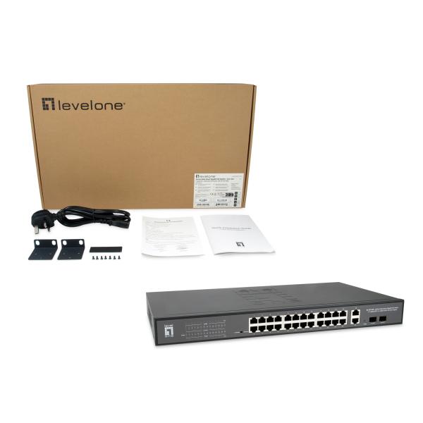 Load image into Gallery viewer, Levelone gep-2841 28-port web smart managed switch, l2, gigabit ethernet, power over ethernet (poe)
