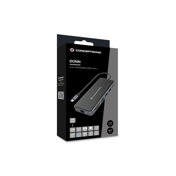 Load image into Gallery viewer, Conceptronic donn15g 12-in-1 docking station, usb 3.2 gen 1, type-c, 100 w, hdmi, vga, (micro)sd
