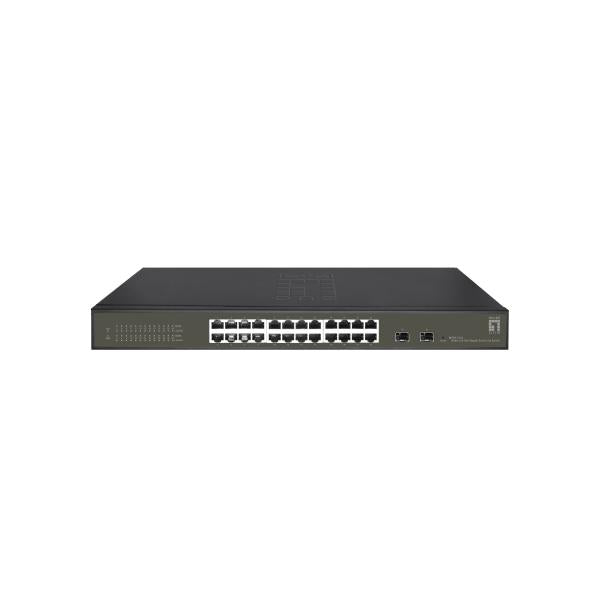 Load image into Gallery viewer, Levelone ges-2126 hilbert 26-port gigabit smart lite managed l2 switch, 24x rj45, 2x sfp, 1000 mbps
