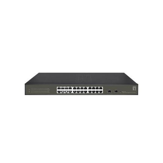 Levelone ges-2126 hilbert 26-port gigabit smart lite managed l2 switch, 24x rj45, 2x sfp, 1000 mbps