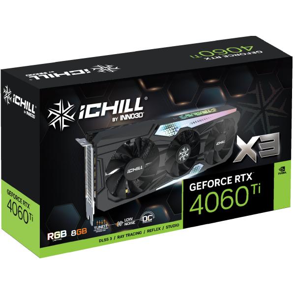 Load image into Gallery viewer, Inno3d inno3d c406t3-08d6x-17113389 geforce rtx 4060 ti ichill x3, 8gb gddr6, 128-bit, 2595, 18gbps
