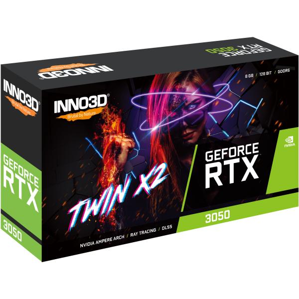 Load image into Gallery viewer, Inno3d n30502-08d6-1711va41 geforce rtx 3050 twin x2 v2, 8gb gddr6, 128-bit, 1777, 14gbps, 1xdp+hdmi
