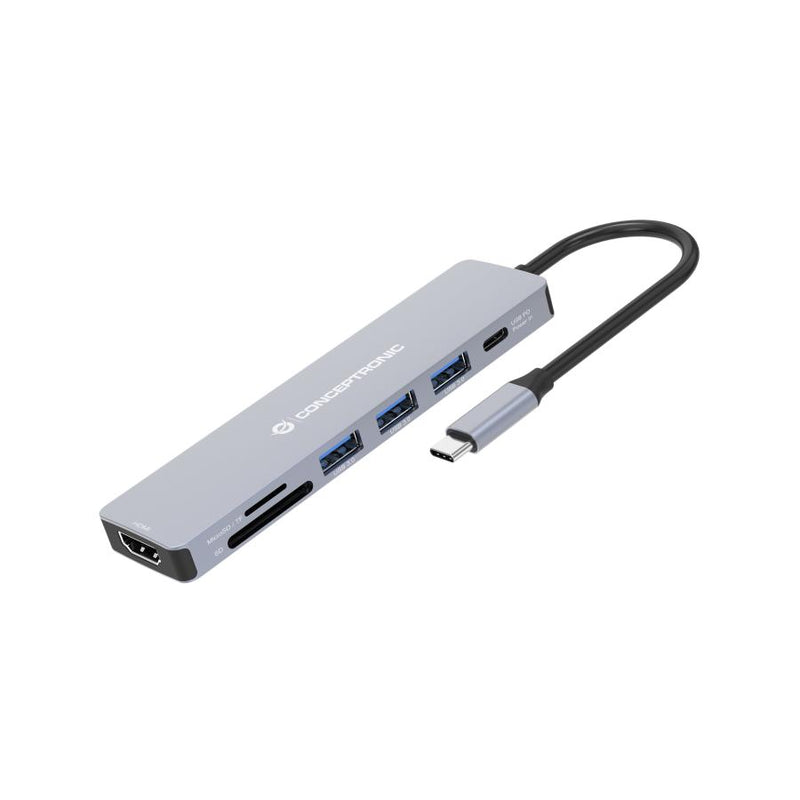 Load image into Gallery viewer, Conceptronic donn19g 7-in-1 usb 3.2 gen 1 docking station, hdmi, usb-a 3.0 x 3, sd, tf microsd, 100w
