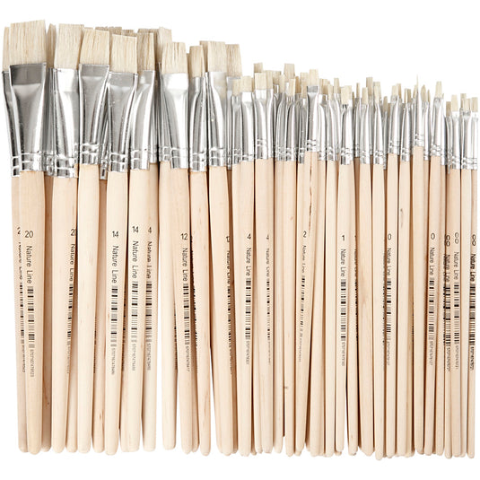 Nature line kwasten, afm 00+0+1+2+4+12+14+20, l: 18-22 cm, b: 3-20 mm, plat, 68 stuk 1 doos