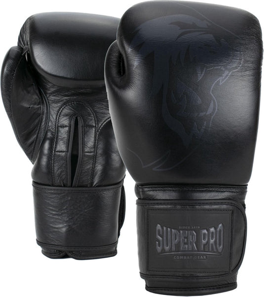 Super pro combat gear legend lederen (kick)bokshandschoenen zwart 16oz