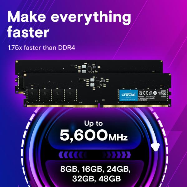 Load image into Gallery viewer, Crucial ct8g56c46u5 dimm, 8 gb, ddr5 5600 mhz, pc5-44800, unbuffered
