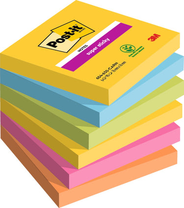 Post-it super sticky notes carnival, 90 vel, ft 76 x 76 mm, pak van 6 blokken