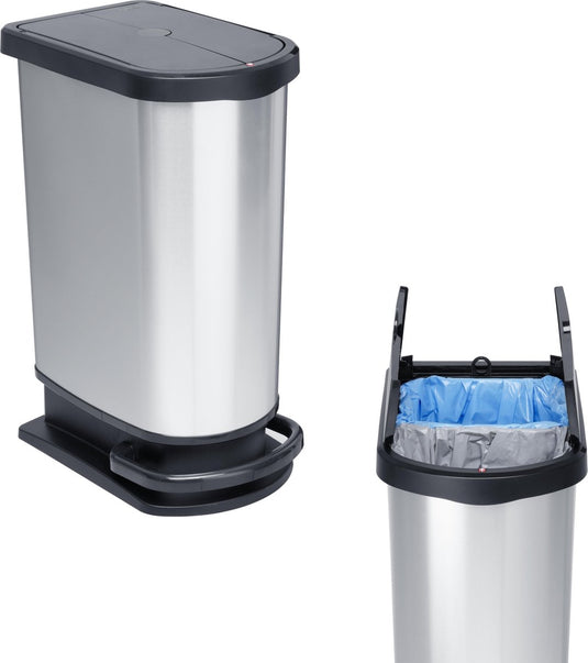 Rotho paso pedaalemmer - afvalscheider 50l - 2x25l - bpa vrij - zilver metallic