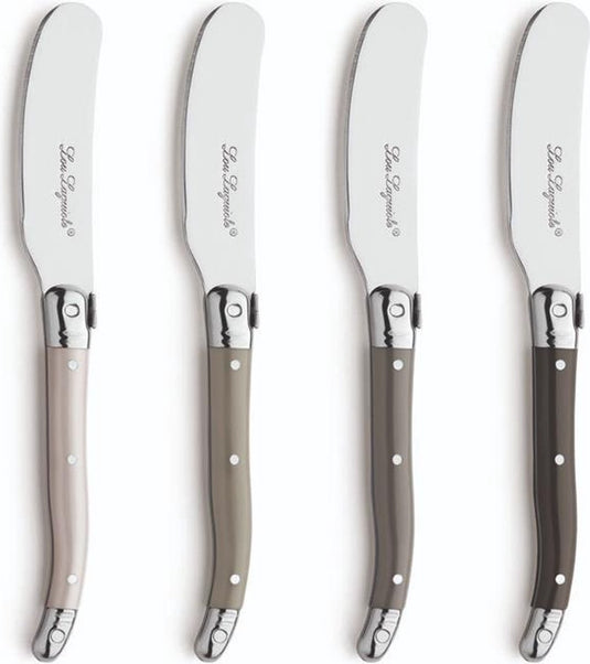 Lou laguiole – 4-delige botermessenset – in houten kistje - mix van authentieke kleuren (peper, grijs, parelmoer, taupe) – 16 cm – vaatwasmachinebestendig - botermesje