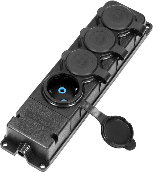 Orno heavy-duty verdeelstekker - opbouw wandcontactdoos met afdichting - stopcontact zonder snoer - stekkerblok 4-voudig - waterdicht brandwerend rubber ip 44 - zwart